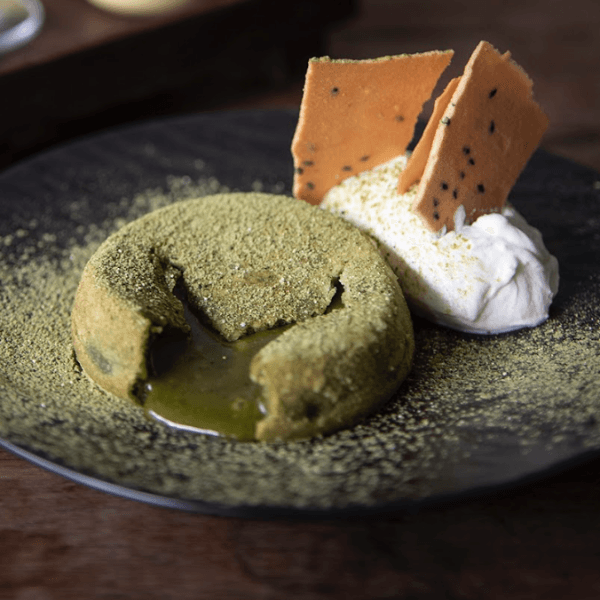 Matcha Lava with sesame cream